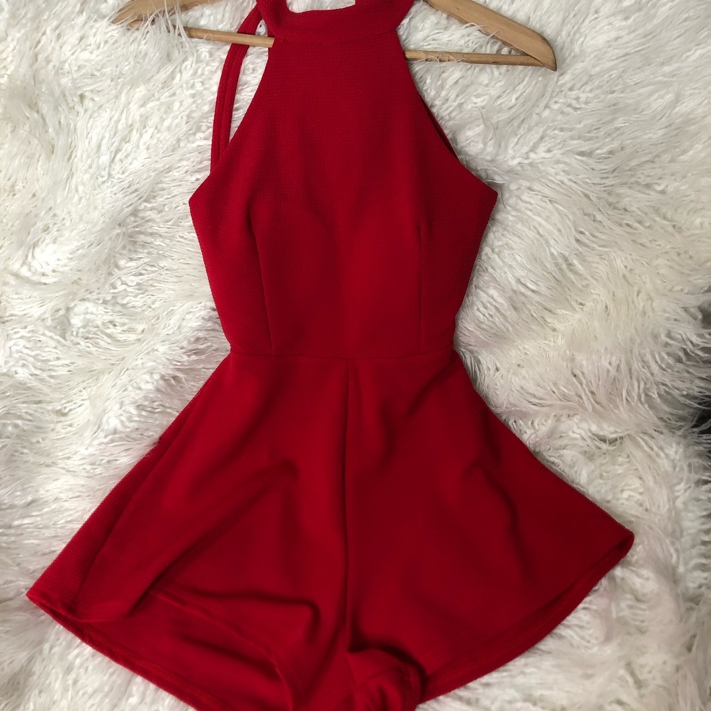 RED OPEN BACK ROMPER WITH TAG - Picture 1 of 2